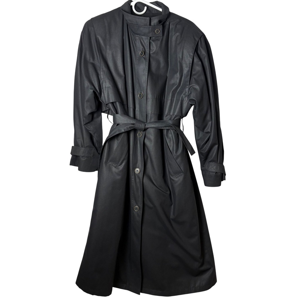 Vintage London Fog Trench Coat Black Womens 8P Made in USA‎ Removable Thinsulate
